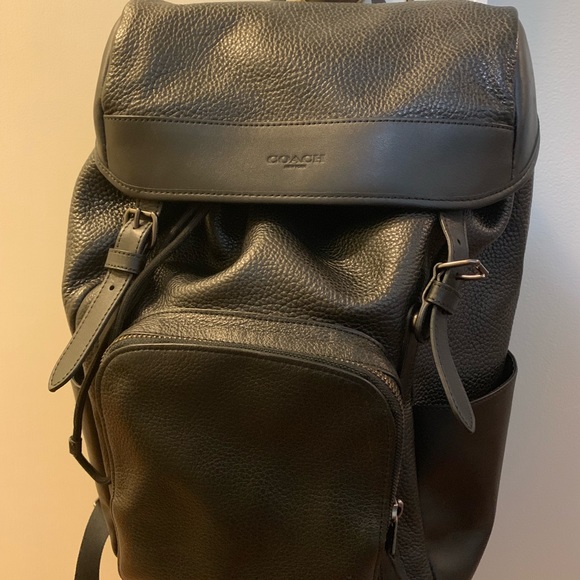 black leather coach backpack